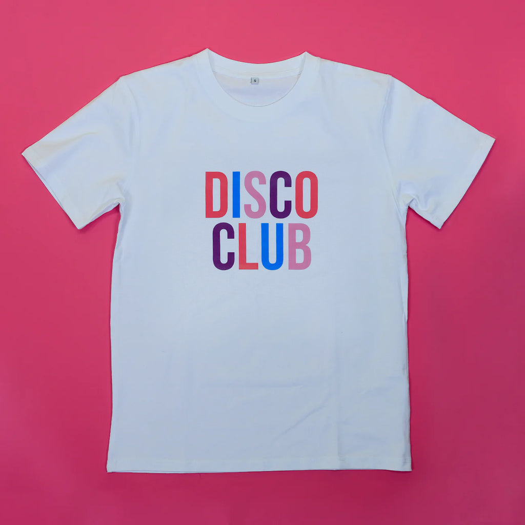 Lise & Sarah’s DISCO CLUB tee (rainbow)